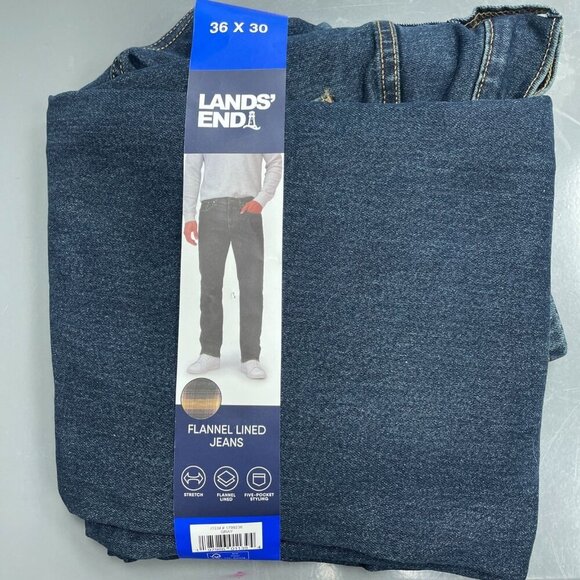 NEW Lands' End Men's Size 36X30 Flannel Lined Stretch Jeans Straight Leg - Picture 2 of 9